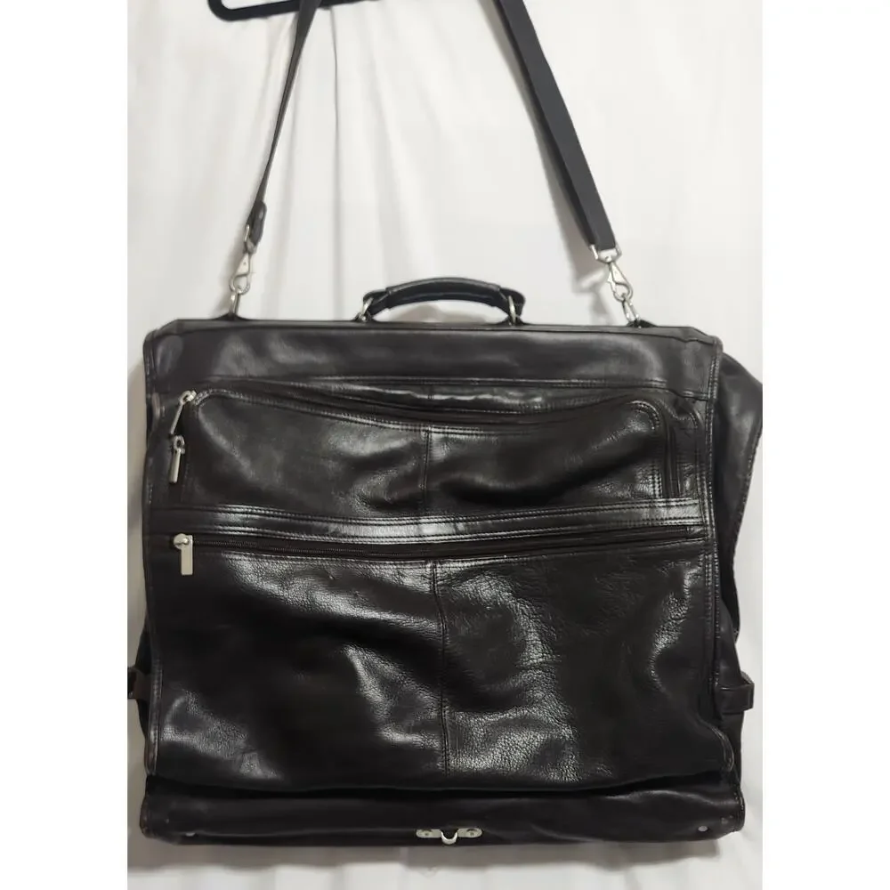 Unbranded Dark Brown Leather Hanging Garment Bag Luggage Made In‎ Columbia